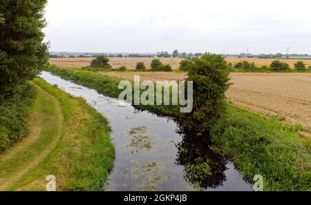 Aerial view along a small section of the Little Stour, near Plucks Gutter, Kent Stock Photo