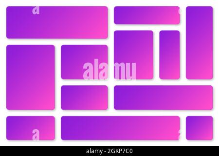 Modern colorful paper banners with violet and magenta gradient. Adhesive stickers, labels with rounded corners. Vector illustration. Stock Vector