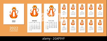 Vector Calendar Year Tiger 2022 According Chinese Calendar Week Starts  Stock Vector by ©kabolill 479172590