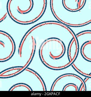 City train with spiral shape curve line pattern or texture with seamles. Transportation theme vector illustration. Stock Vector