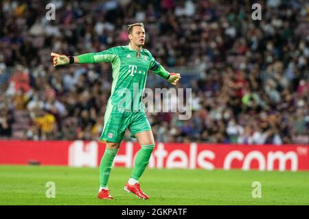 Manuel Neuer of Bayer Munich celebrating a goal scored by Thomas Muller during the UEFA Champions League, football match played between FC Barcelona and Bayern Munich at Camp Nou Stadium on September 14, 2021, in Barcelona, Spain - Photo Marc Gonzalez Aloma / Spain DPPI / DPPI