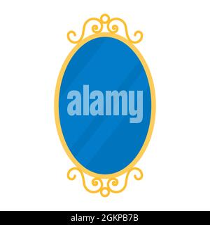 Retro oval mirror icon. Mirror frame decoration antique ornament vector old icon Stock Vector