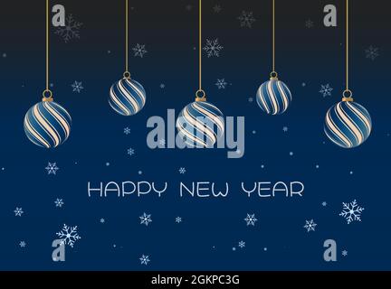 Navy blue background happy new year with christmas ball and snows vector stock illustration Stock Vector