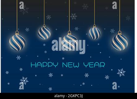Navy blue background happy new year with christmas ball and snows vector stock illustration Stock Vector