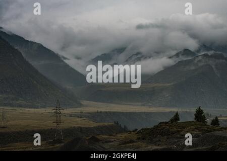 A beautiful view of the mountains from the Chuisky Trakt in the Altai Republic. Stock Photo