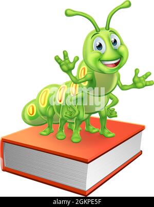 Bookworm Worm Caterpillar on Book Stack Stock Vector