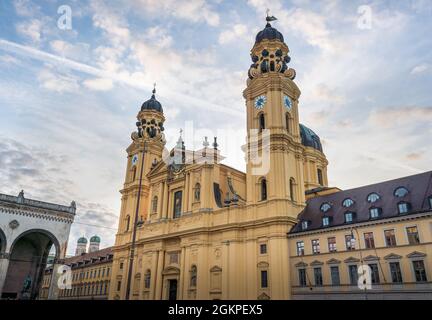 Theatine Church (Theatinerkirche) at Odeonplatz - Munich, Bavaria, Germany Stock Photo