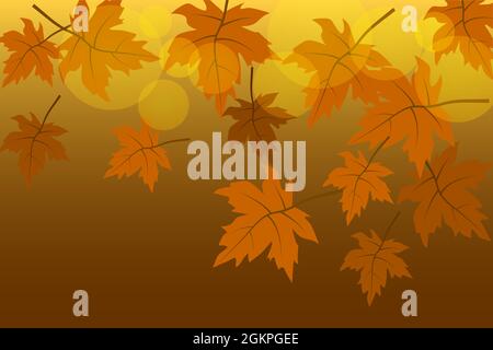 Brown autumn background with maple leaves and stylish bokeh effect Stock Vector