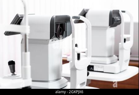 Special modern ophthalmologic clinic white diagnostics devices Stock Photo