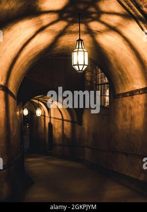 mysterious corridor in the old dungeon Stock Photo
