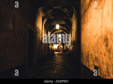 mysterious corridor in the old dungeon Stock Photo