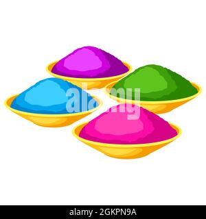 Illustration of plates with colorful powder. Image for Happy Holi. Stock Vector