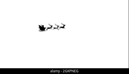 Digital image of black silhouette of santa claus in sleigh being pulled ...
