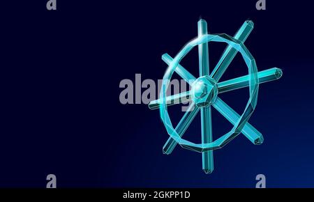 Wheel helm computer developer app concept. Business digital open source program. Data coding steering 3D low polygonal vector line illustration Stock Vector