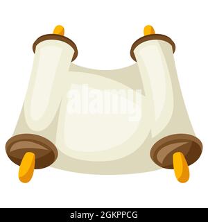 Happy Hanukkah illustration of old Torah Scroll. Icon in cartoon style. Stock Vector