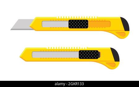 Cutter knife vector blade. Paper craft utility stationery office craft cut razor Stock Vector