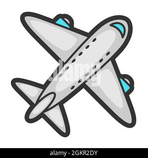 Illustration of airplane in cartoon style. Cute funny object. Stock Vector