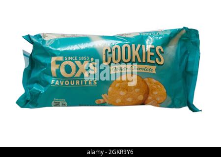 Packet of Fox's white chocolate cookies biscuits isolated on white background Stock Photo