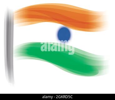 India flag with flagpole made with abstract waves and blue round button. Stock Vector