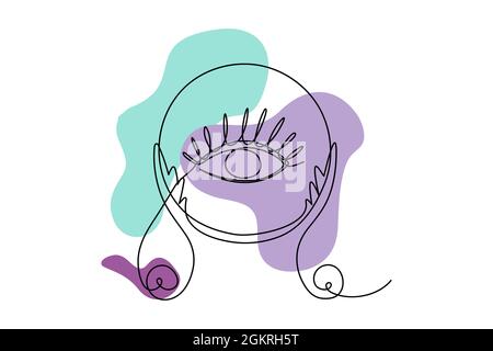 Magical crystal ball with clairvoyant eye - esoteric mystical talisman with abstract organic shapes. Spiritual object in purple and turquoise colors. Stock Vector