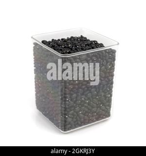 Black Beans in a transparent pot on white background. Stock Photo