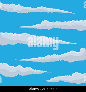 Sliced and translucent white clouds in cartoon style over blue background. Stock Vector