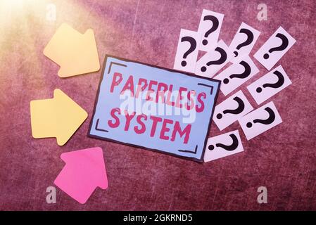 Text sign showing Paperless System. Concept meaning storage or communication of information in electronic form Writing Inquiries And Thinking Of New Stock Photo