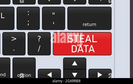 Steal data key on laptop keyboard. Concept vector illustration. Stock Vector