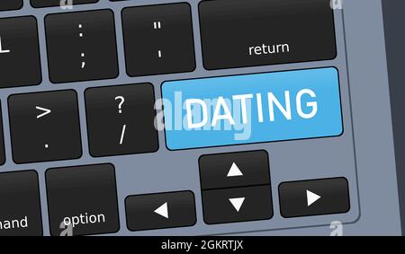 Online dating special button. Laptop keyboard conceptual illustration. Stock Vector