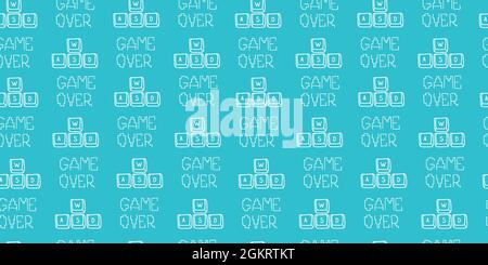 Video game seamless pattern. Gaming concept vector illustration. Gamer doodle with WASD keys and game over text. Stock Vector