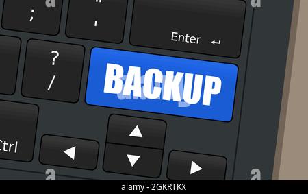 Backup key on laptop keyboard. Concept vector illustration. Data backup concept. Stock Vector