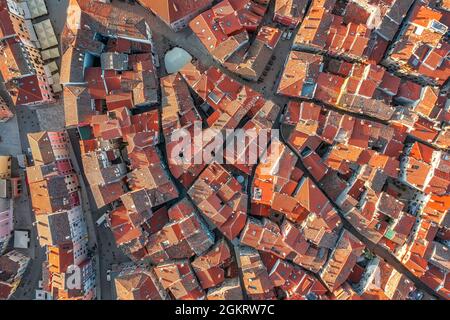 Red roofs of Rovinj old town, Istria, Croatia. Historic heritage background. Stock Photo