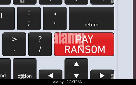 Pay ransom key on hacked laptop keyboard. Concept vector illustration. Stock Vector
