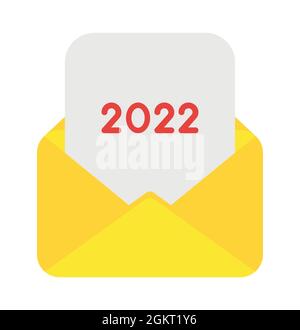 New year vector concept, 2022 paper inside open envelope. Flat colored style. Stock Vector