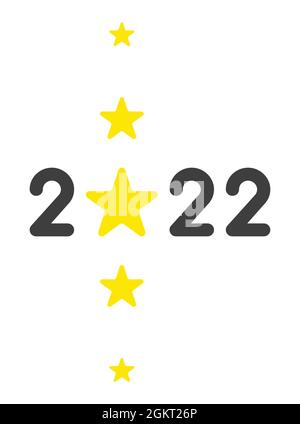 New year vector concept, 2022 with five stars. Flat colored style. Stock Vector