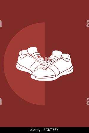 Digitally generated image of pair of sneakers icons against red background Stock Photo