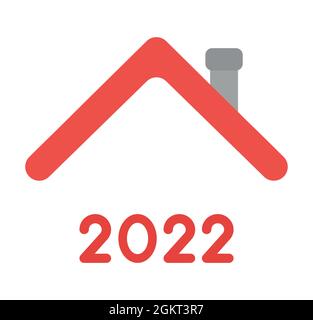 New year vector concept, 2022 under house roof. Flat colored style. Stock Vector