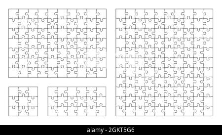 Jigsaw Puzzle 10x11 square piece template. Jigsaw puzzle grid vector stroke scheme Stock Vector