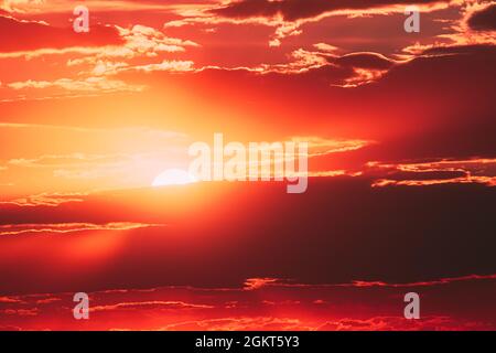 Dramatic colorful orange color sky with clouds in the evening during ...