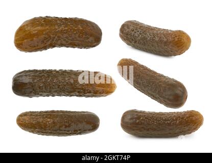Marinated pickled cucumber isolated on white background Stock Photo