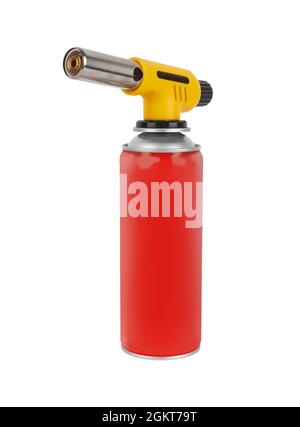 Gas can with manual torch burner isolated on white background Stock Photo