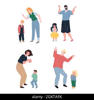 Flat cartoon parent and child characters in domestic quarrel,family conflict scene vector illustration concept Stock Vector