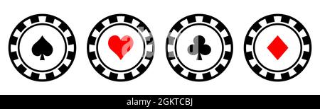 Set of poker chips with card symbols. Playing poker concept. Vector illustration Stock Vector