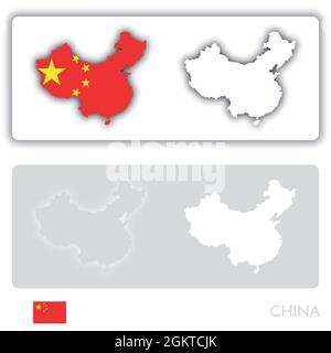 China map with flag and shadow on white and grey background Stock Vector
