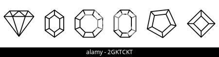 Set of diamond icons with different shapes. Line art style. Vector icons isolated on white background Stock Vector