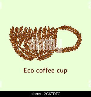 Hand-drawn floral eco coffee cup. Doodle style vector illustration. Stock Vector