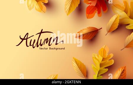 Golden Autumn fall background with of seasonal leaves. Vector illustration. Stock Vector