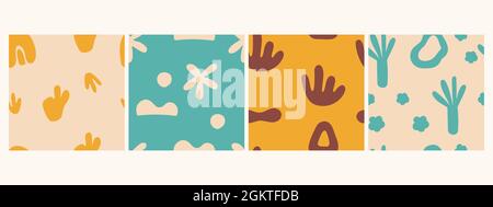 Set of seamless abstract patterns. Hand drawing trend doodle. Vector repeating elements for design, prints on paper, fabric. Stock Vector