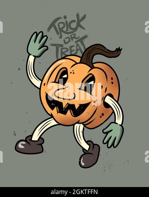Retro Happy Halloween Jack O Lantern pumpkin character! Vector illustration Stock Vector