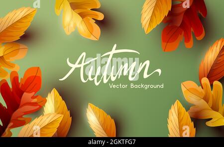 Autumn thanksgiving  background design with falling autumn leaves and room for text. Vector illustration Stock Vector